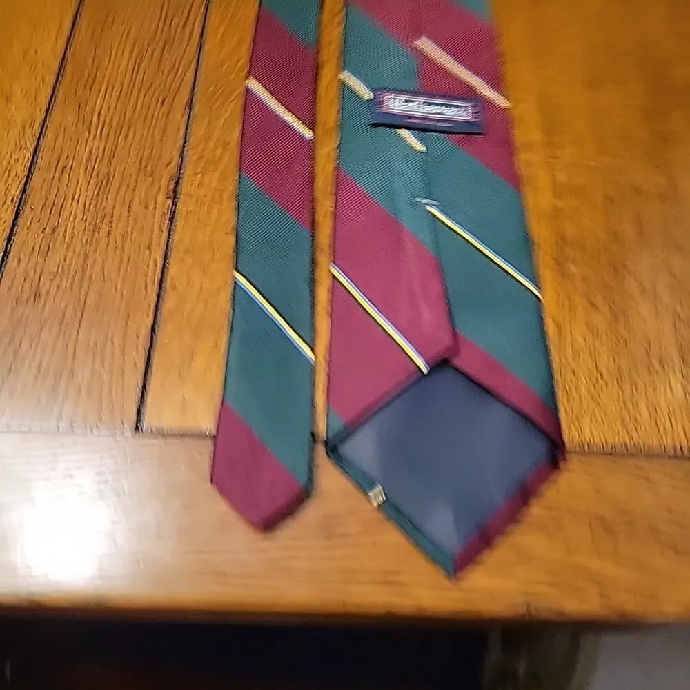 Men's Repp Neck Tie 100% Silk Hathaway Stripe Vtg Dress Formal Green Wine 4